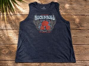 PositiviTees Women’s XL Rock & Roll Graphic Muscle Tank Stars Stripes Roses